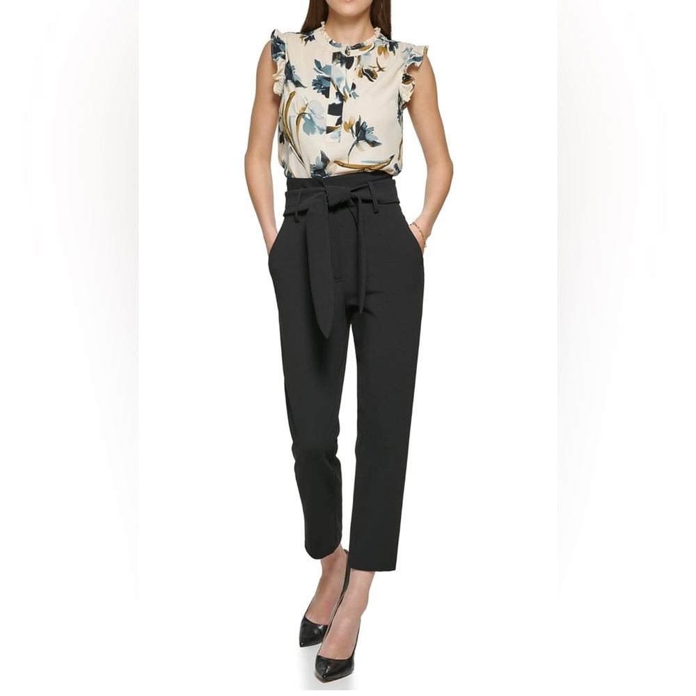 DKNY Black Paper Bag Waist Pants Size 12 Petite